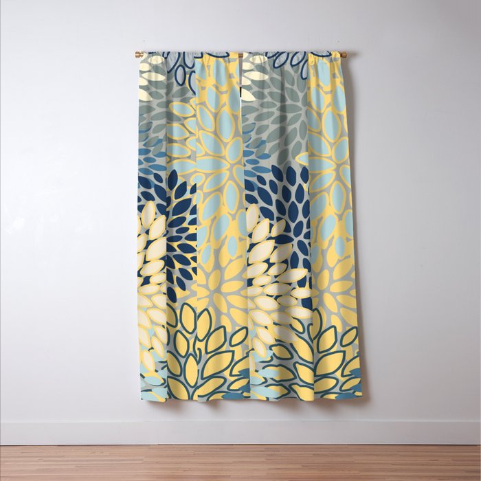 Floral Print, Yellow, Gray, Blue, Teal Window Curtain Gallery Image 3