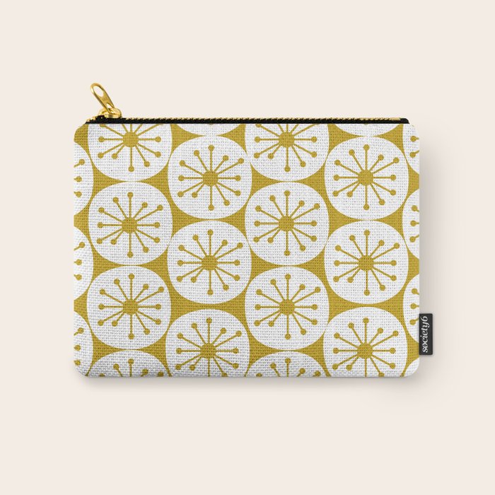 Atomic Dots Retro Geo Pattern in Mid Mod Mustard and White Carry All Pouch Gallery Image 1
