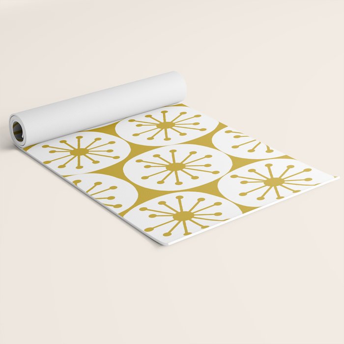 Atomic Dots Retro Geo Pattern in Mid Mod Mustard and White Yoga Mat Gallery Image 2