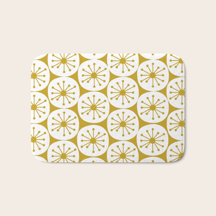 Atomic Dots Retro Geo Pattern in Mid Mod Mustard and White Bath Mat Gallery Image 1