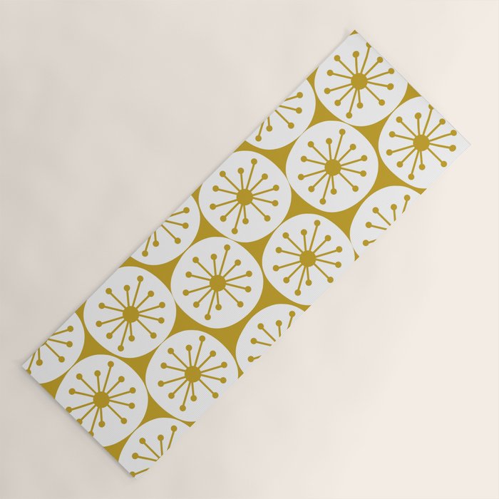 Atomic Dots Retro Geo Pattern in Mid Mod Mustard and White Yoga Mat Gallery Image 1