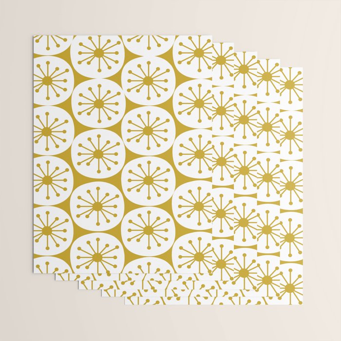 Atomic Dots Retro Geo Pattern in Mid Mod Mustard and White Wrapping Paper Gallery Image 3