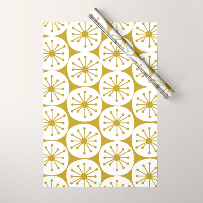 Atomic Dots Retro Geo Pattern in Mid Mod Mustard and White Wrapping Paper Gallery Image 1