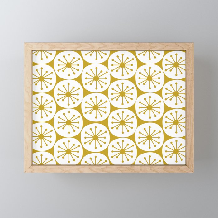 Atomic Dots Retro Geo Pattern in Mid Mod Mustard and White Mini Art Print Gallery Image 1