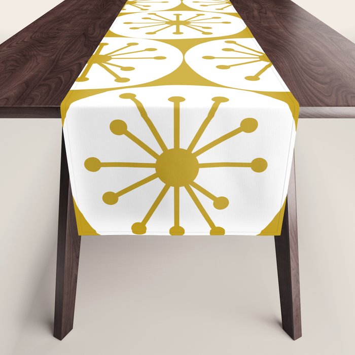 Atomic Dots Retro Geo Pattern in Mid Mod Mustard and White Table Runner Gallery Image 1