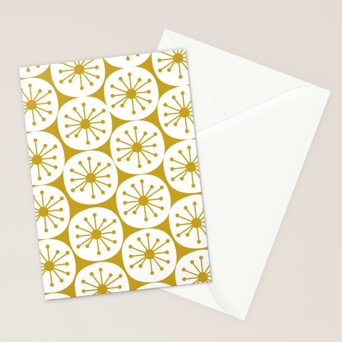 Atomic Dots Retro Geo Pattern in Mid Mod Mustard and White Stationery Card Gallery Image 2