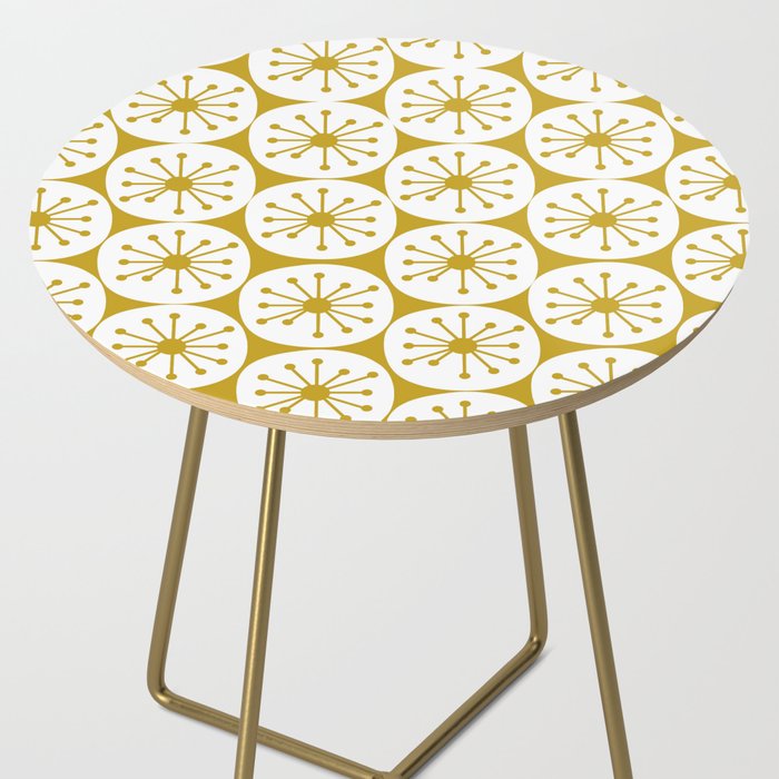 Atomic Dots Retro Geo Pattern in Mid Mod Mustard and White Side Table Gallery Image 2