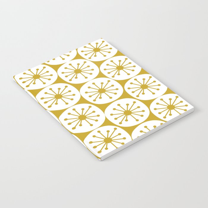 Atomic Dots Retro Geo Pattern in Mid Mod Mustard and White Notebook Gallery Image 2