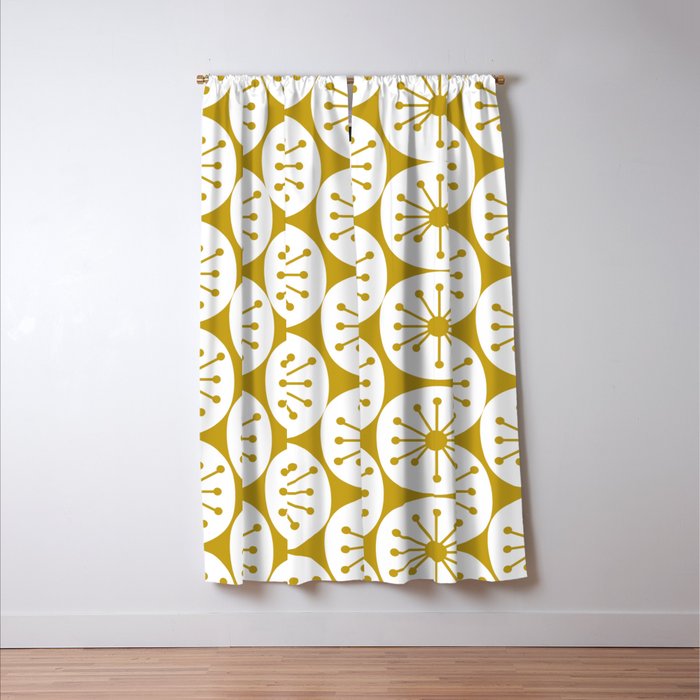 Atomic Dots Retro Geo Pattern in Mid Mod Mustard and White Window Curtain Gallery Image 3