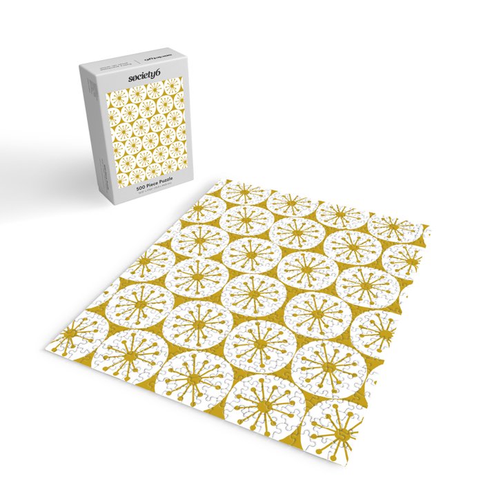 Atomic Dots Retro Geo Pattern in Mid Mod Mustard and White Jigsaw Puzzle Gallery Image 2