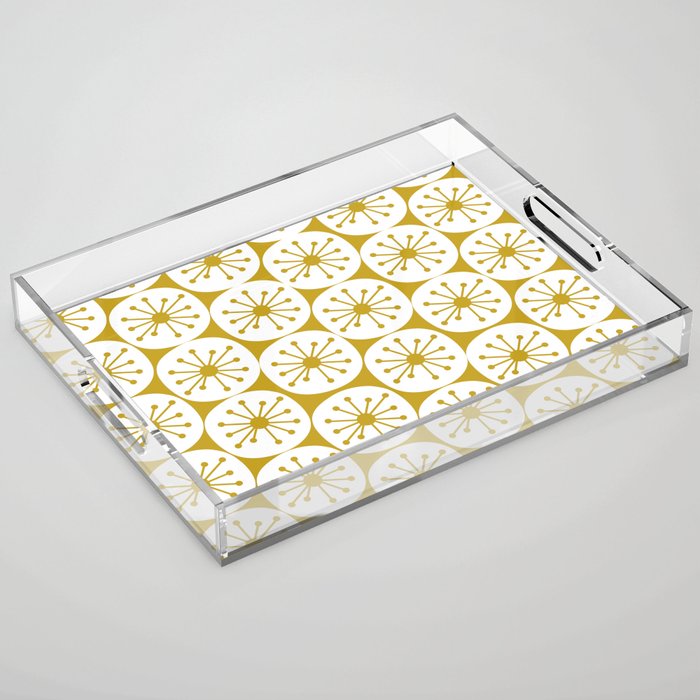 Atomic Dots Retro Geo Pattern in Mid Mod Mustard and White Acrylic Tray Gallery Image 1