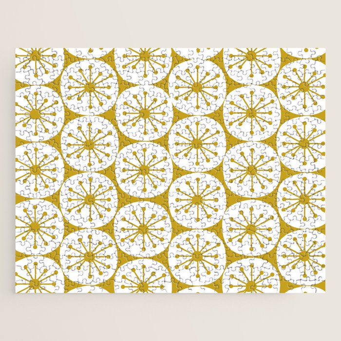 Atomic Dots Retro Geo Pattern in Mid Mod Mustard and White Jigsaw Puzzle Gallery Image 1
