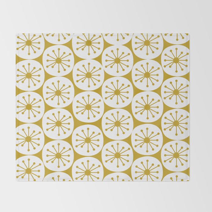 Atomic Dots Retro Geo Pattern in Mid Mod Mustard and White Throw Blanket Gallery Image 2