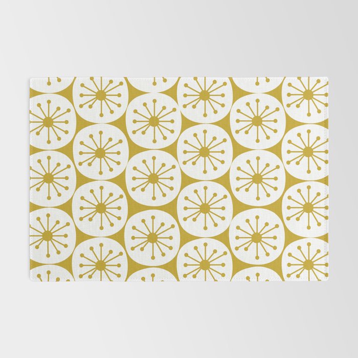 Atomic Dots Retro Geo Pattern in Mid Mod Mustard and White Rug Gallery Image 2