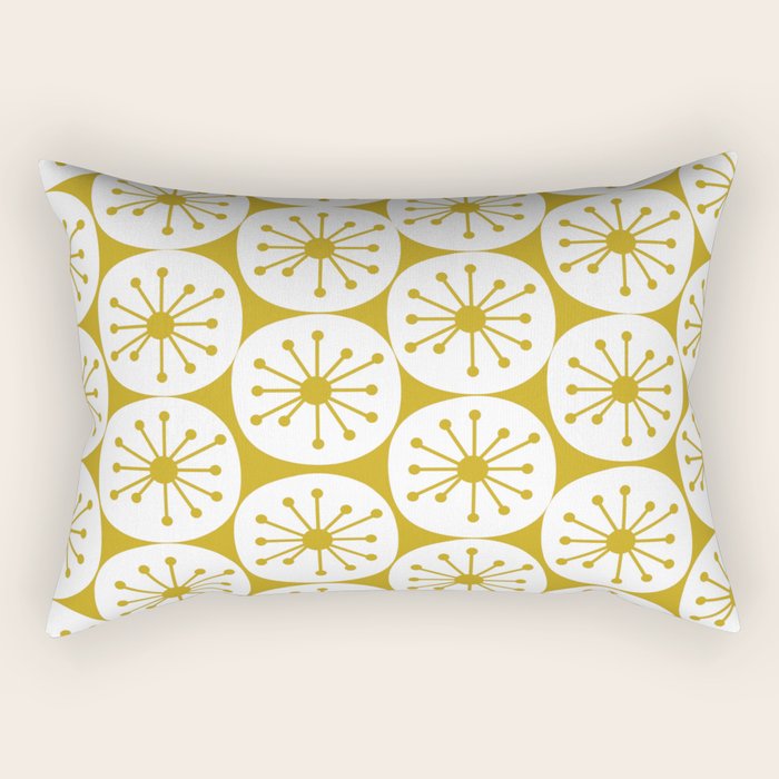 Atomic Dots Retro Geo Pattern in Mid Mod Mustard and White Rectangular Pillow Gallery Image 1