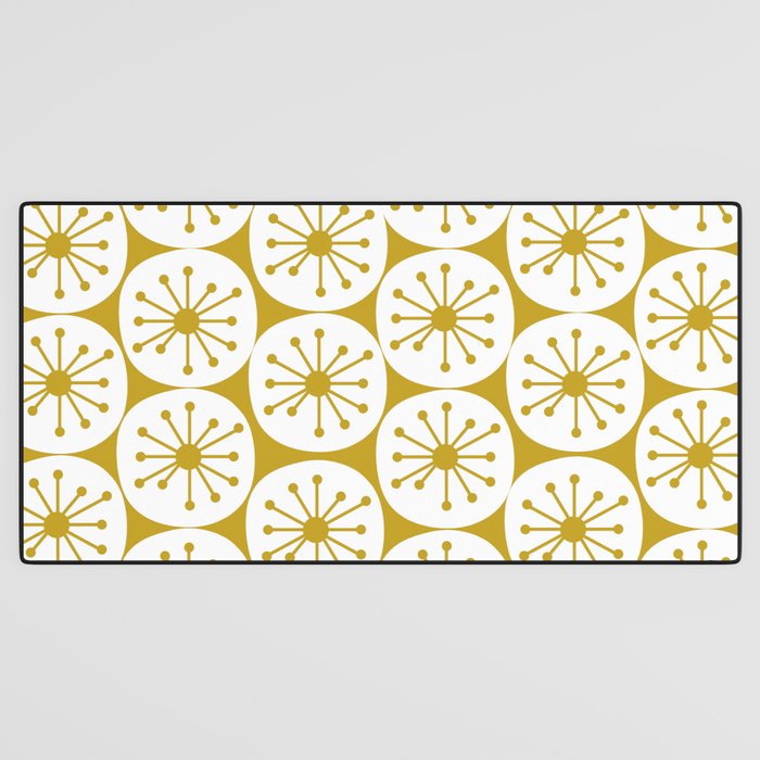 Atomic Dots Retro Geo Pattern in Mid Mod Mustard and White Desk Mat Gallery Image 3