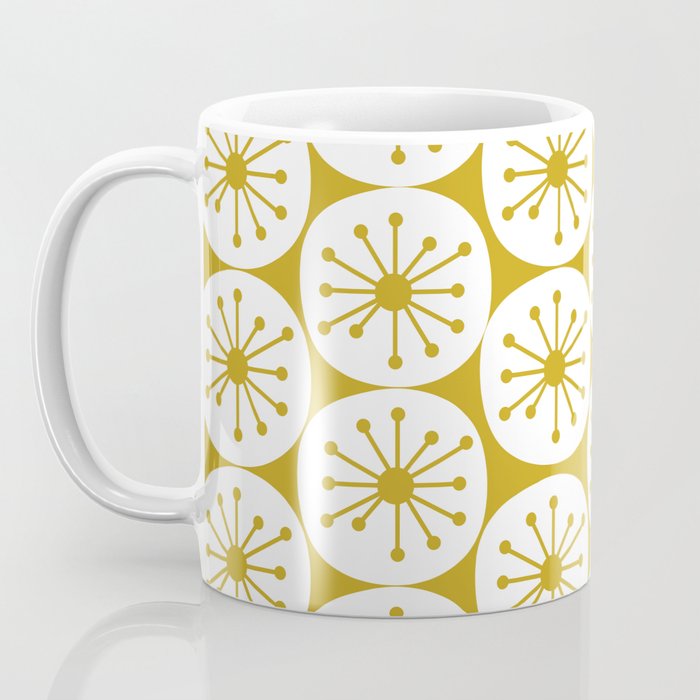 Atomic Dots Retro Geo Pattern in Mid Mod Mustard and White Coffee Mug Gallery Image 3