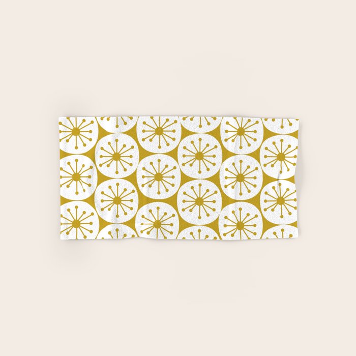 Atomic Dots Retro Geo Pattern in Mid Mod Mustard and White Bath Towel Gallery Image 1