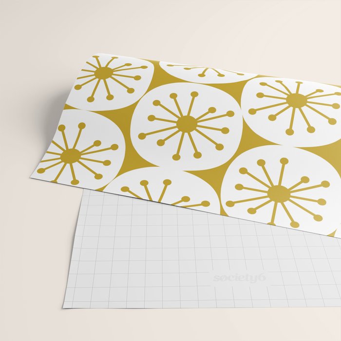 Atomic Dots Retro Geo Pattern in Mid Mod Mustard and White Wrapping Paper Gallery Image 2