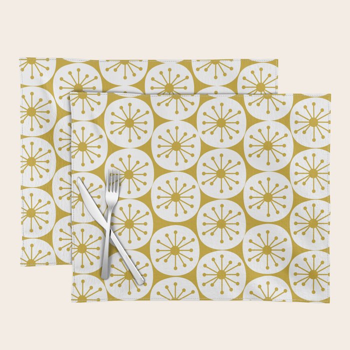 Atomic Dots Retro Geo Pattern in Mid Mod Mustard and White Placemat Gallery Image 1