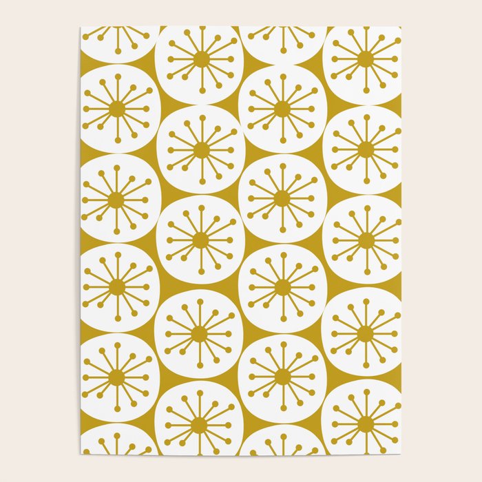 Atomic Dots Retro Geo Pattern in Mid Mod Mustard and White Poster Gallery Image 1