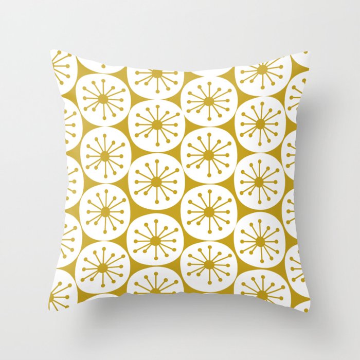 Atomic Dots Retro Geo Pattern in Mid Mod Mustard and White Throw Pillow Gallery Image 1
