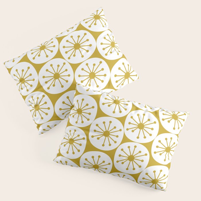 Atomic Dots Retro Geo Pattern in Mid Mod Mustard and White Pillow Sham Gallery Image 1