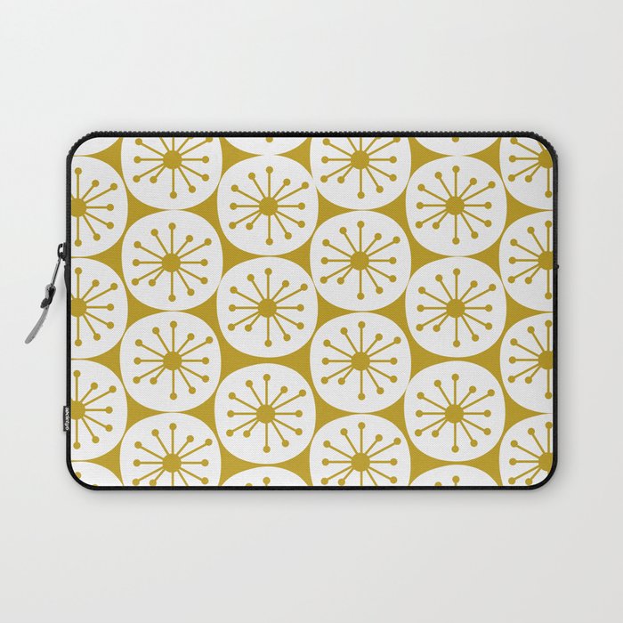 Atomic Dots Retro Geo Pattern in Mid Mod Mustard and White Laptop Sleeve Gallery Image 1