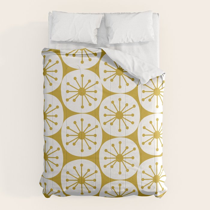 Atomic Dots Retro Geo Pattern in Mid Mod Mustard and White Comforter Gallery Image 6