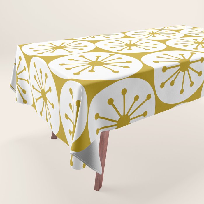 Atomic Dots Retro Geo Pattern in Mid Mod Mustard and White Tablecloth Gallery Image 1