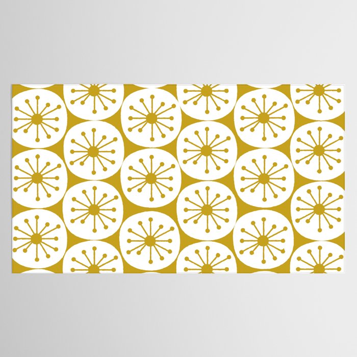Atomic Dots Retro Geo Pattern in Mid Mod Mustard and White Tablecloth Gallery Image 2