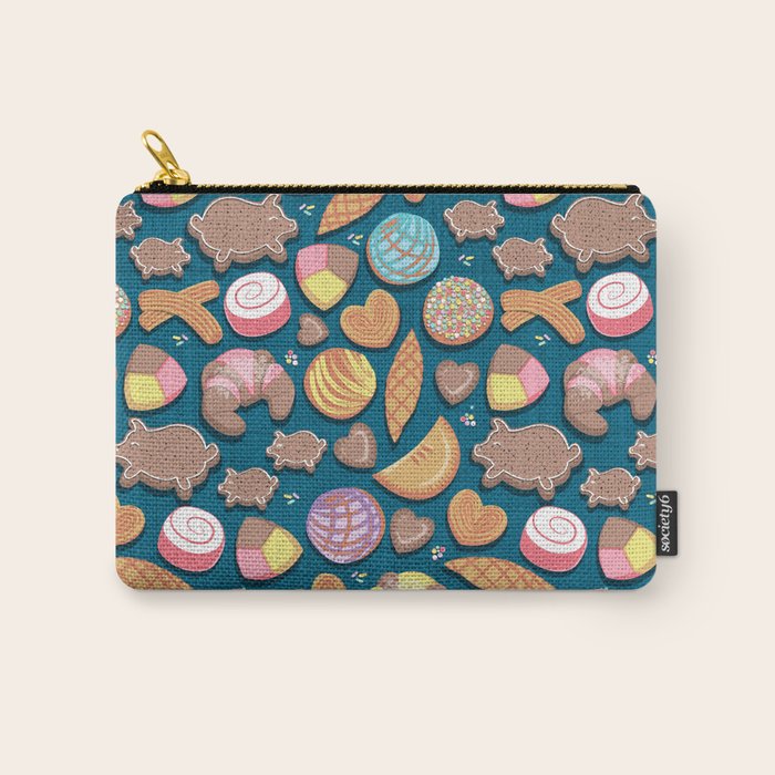 Mexican Sweet Bakery Frenzy // turquoise background // pastel colors pan dulce Carry All Pouch Gallery Image 1