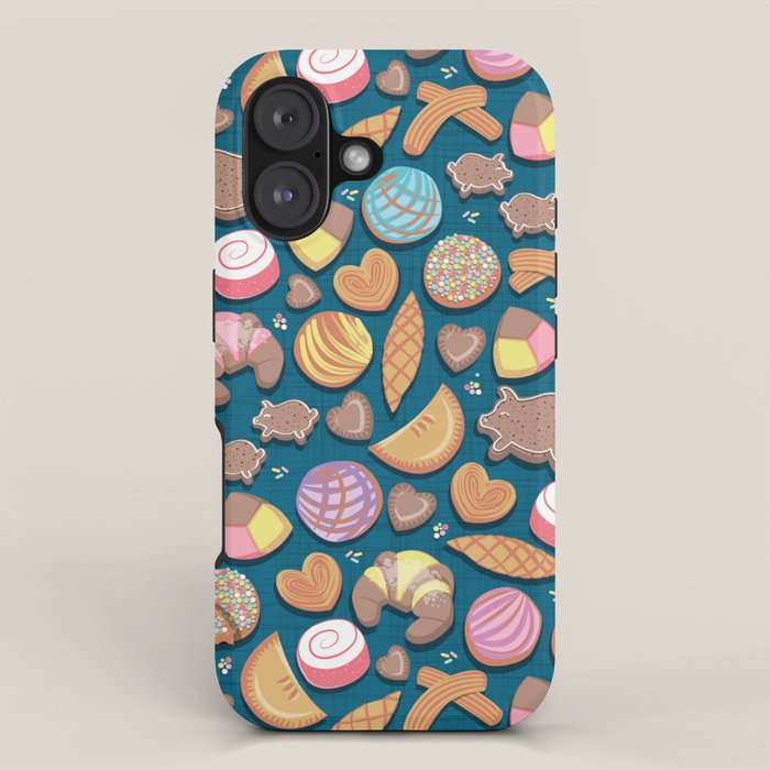 Mexican Sweet Bakery Frenzy // turquoise background // pastel colors pan dulce iPhone Case Gallery Image 1