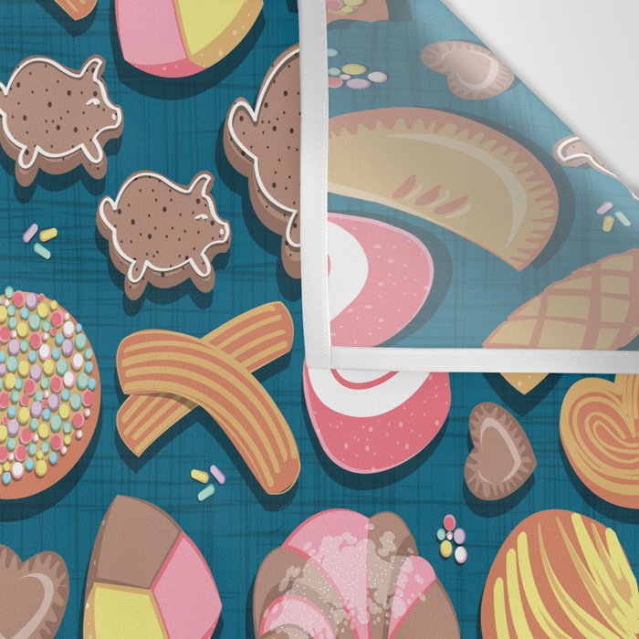 Mexican Sweet Bakery Frenzy // turquoise background // pastel colors pan dulce Wall Tapestry Gallery Image 3