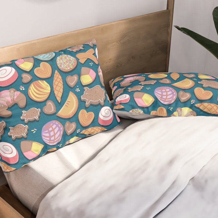 Mexican Sweet Bakery Frenzy // turquoise background // pastel colors pan dulce Pillow Sham Gallery Image 2