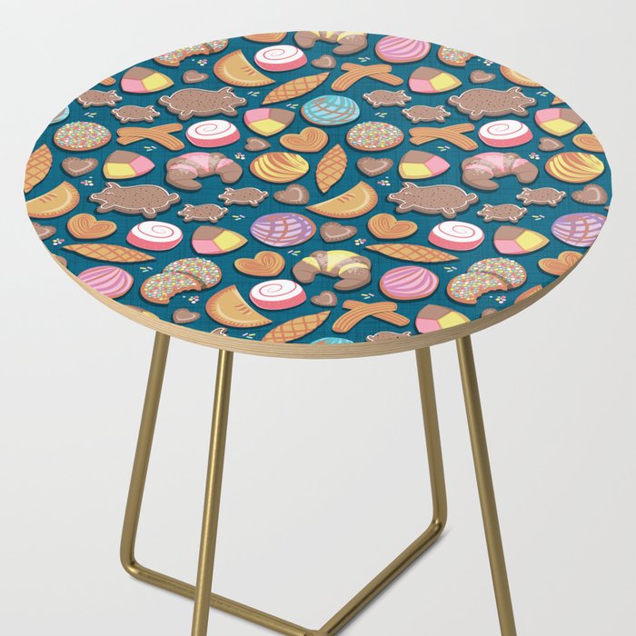 Mexican Sweet Bakery Frenzy // turquoise background // pastel colors pan dulce Side Table Gallery Image 2