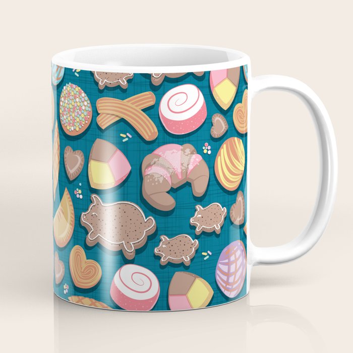 Mexican Sweet Bakery Frenzy // turquoise background // pastel colors pan dulce Coffee Mug Gallery Image 1