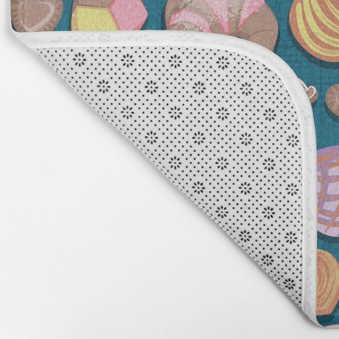 Mexican Sweet Bakery Frenzy // turquoise background // pastel colors pan dulce Bath Mat Gallery Image 2