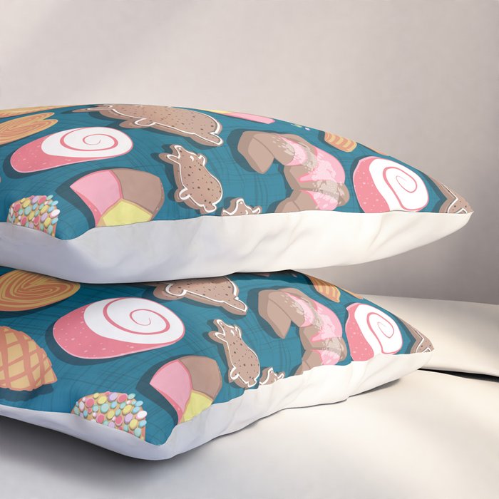 Mexican Sweet Bakery Frenzy // turquoise background // pastel colors pan dulce Pillow Sham Gallery Image 3