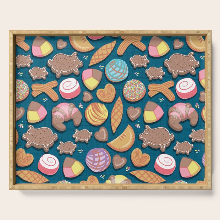 Mexican Sweet Bakery Frenzy // turquoise background // pastel colors pan dulce Serving Tray Gallery Image 1