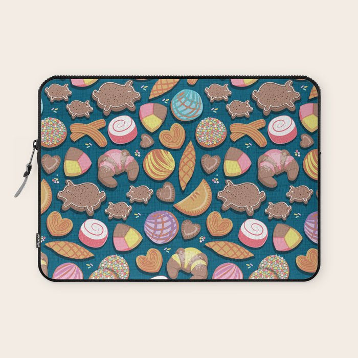 Mexican Sweet Bakery Frenzy // turquoise background // pastel colors pan dulce Laptop Sleeve Gallery Image 1