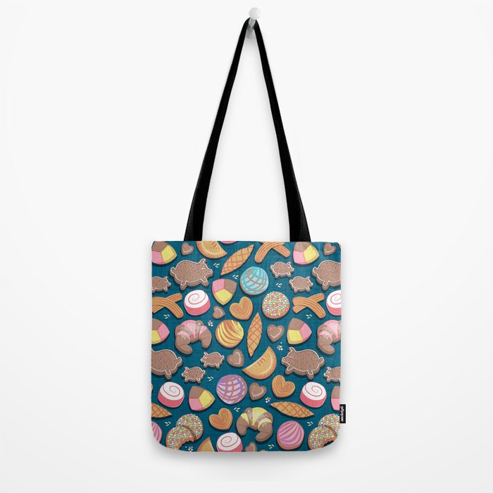 Mexican Sweet Bakery Frenzy // turquoise background // pastel colors pan dulce Tote Bag Gallery Image 2