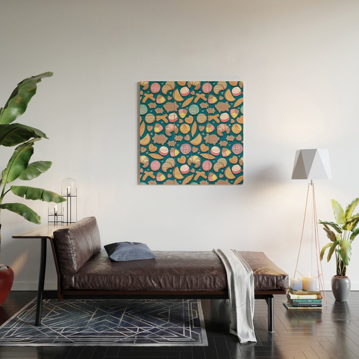 Mexican Sweet Bakery Frenzy // turquoise background // pastel colors pan dulce Wood Wall Art Gallery Image 2