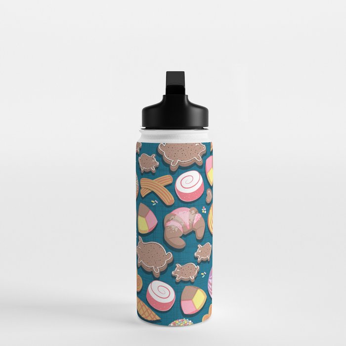 Mexican Sweet Bakery Frenzy // turquoise background // pastel colors pan dulce Water Bottle Gallery Image 3