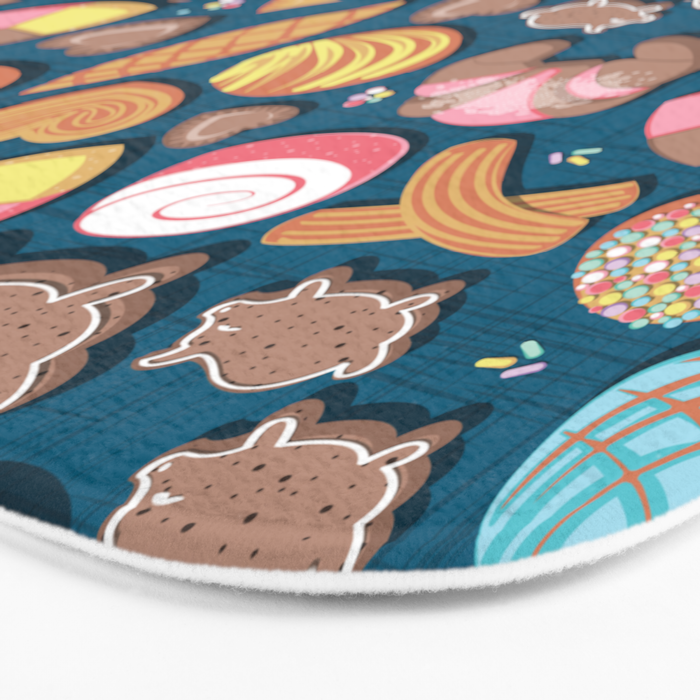 Mexican Sweet Bakery Frenzy // turquoise background // pastel colors pan dulce Bath Mat Gallery Image 3