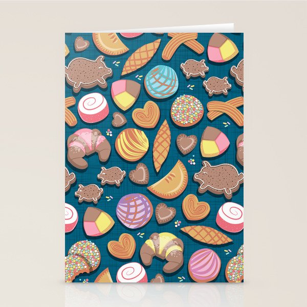 Mexican Sweet Bakery Frenzy // turquoise background // pastel colors pan dulce Stationery Card Gallery Image 2