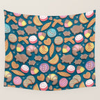 Mexican Sweet Bakery Frenzy // turquoise background // pastel colors pan dulce Wall Tapestry Gallery Image 4
