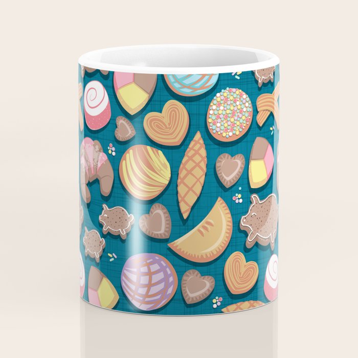 Mexican Sweet Bakery Frenzy // turquoise background // pastel colors pan dulce Coffee Mug Gallery Image 4