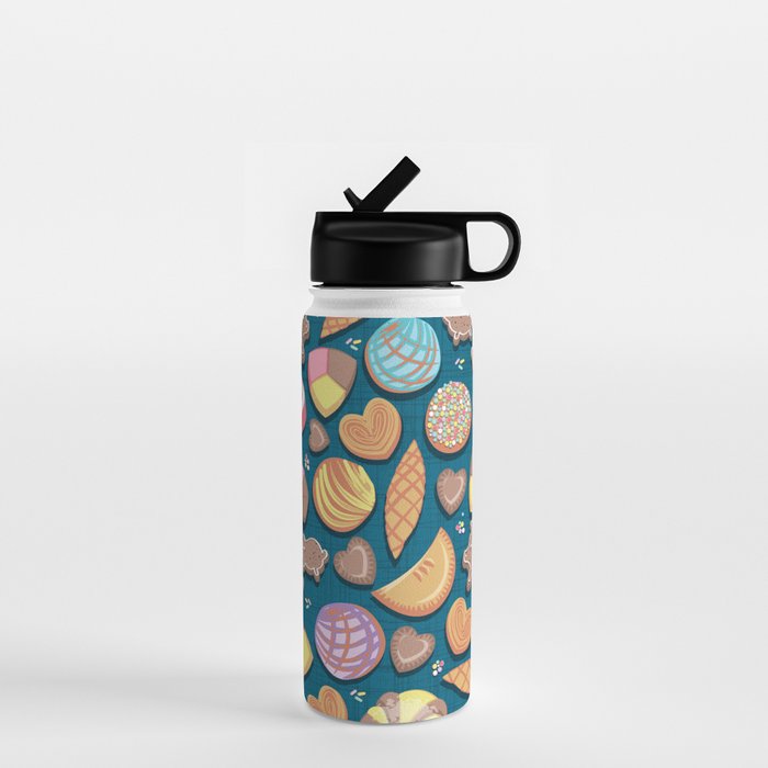 Mexican Sweet Bakery Frenzy // turquoise background // pastel colors pan dulce Water Bottle Gallery Image 1
