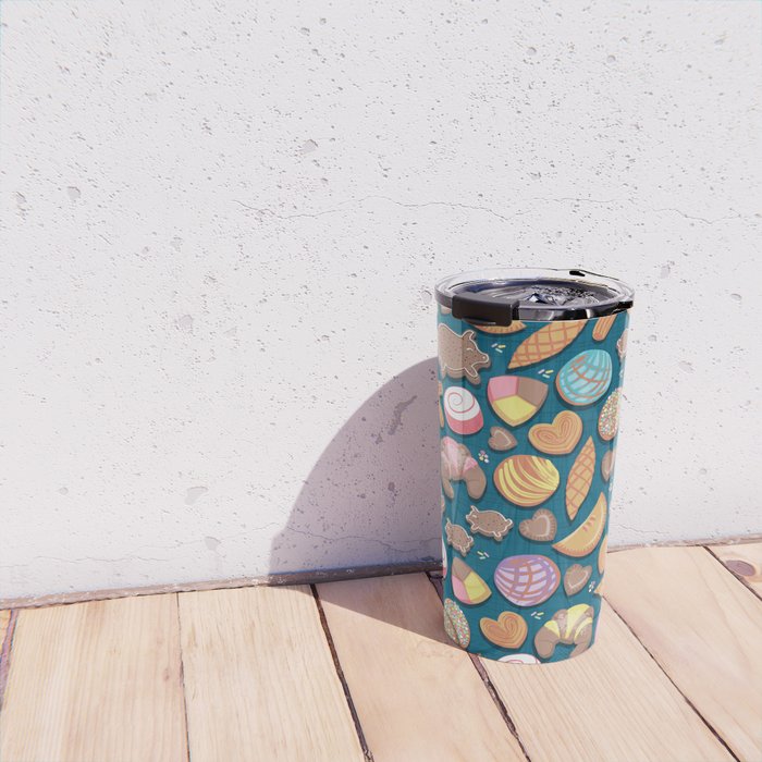 Mexican Sweet Bakery Frenzy // turquoise background // pastel colors pan dulce Travel Mug Gallery Image 4
